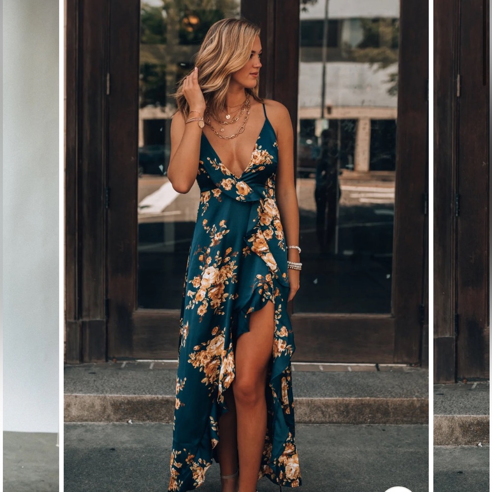 GREEN Multi floral dress forum slit dress size small